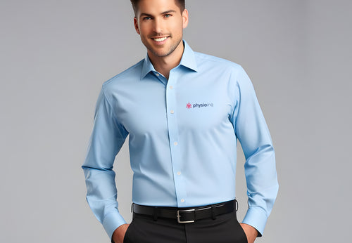 Men's Light Blue Business Style Button-Up Shirt
