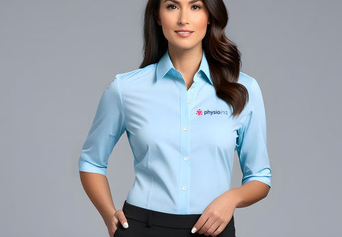 Women's Light Blue Business Style Button-Up Shirt